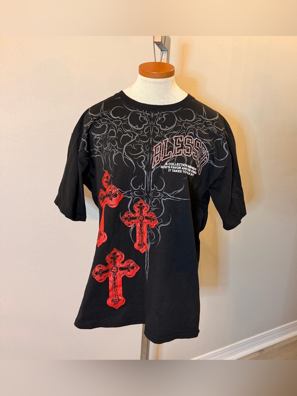 Vibes Apparel Gothic Cyber Grunge Graphic Tee - Size L Black/Red All Over Print